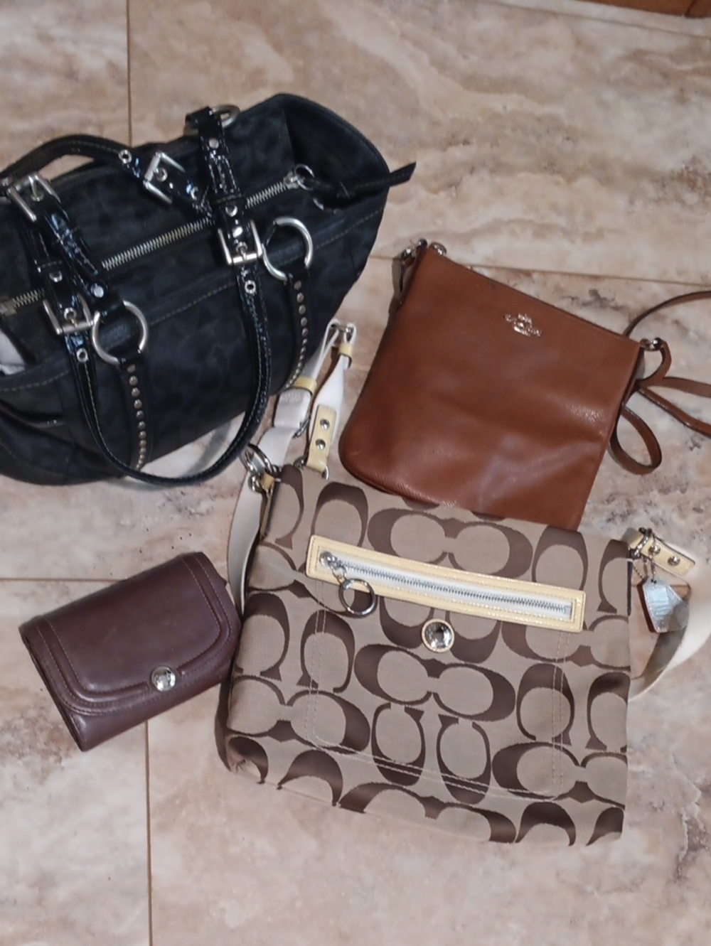 Coach Mixed Leather and Signature Canvas Crossbody Trio in Black, Brown, Tan